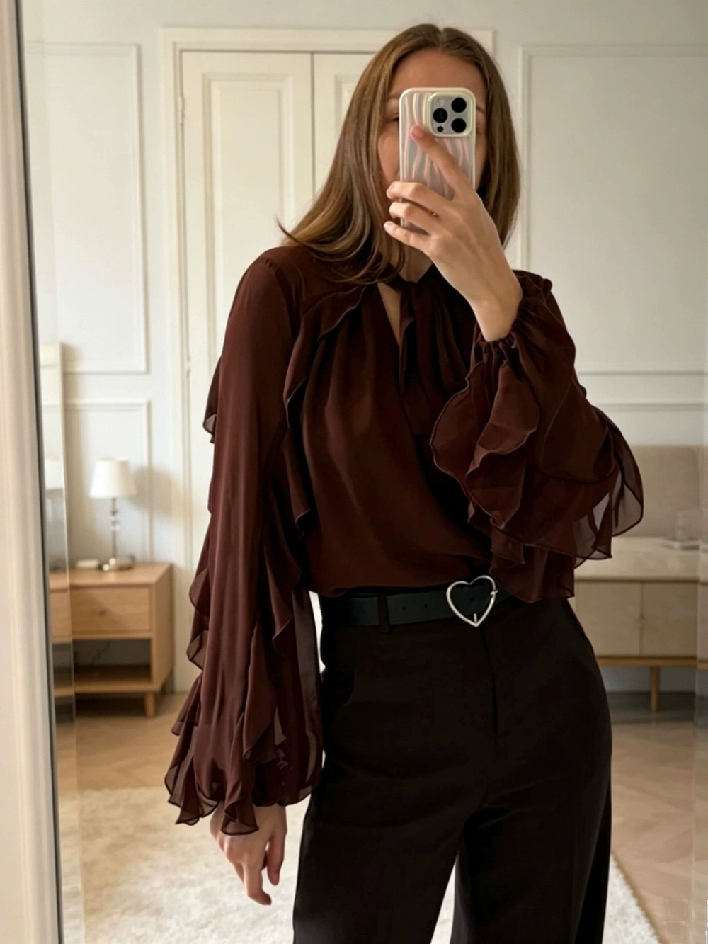 Zara Ruffled Chiffon Blouse Flare Sleeves Fall